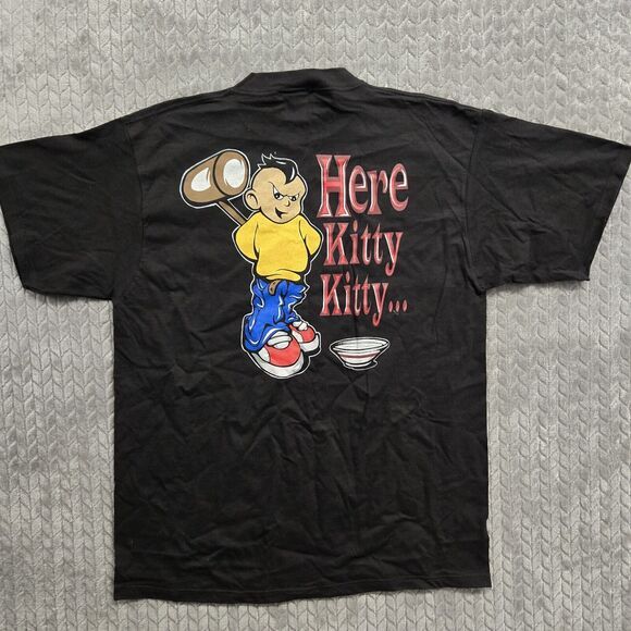 Vtg Menace Brand Mens T Shirt Size XL Here‎ Kitty Kitty Made In USA Y2K Rare HTF - Picture 1 of 8